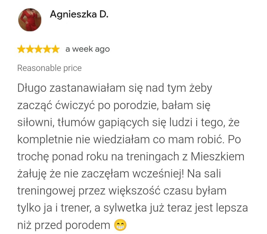 Opinia Google, 5 gwiazdek: Agnieszka D. o powrocie do ćwiczeń po porodzie